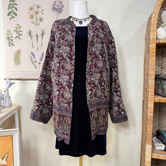 Vintage Beaded Paisley Floral Tapestry Jacket Whimsigoth Fairy Grunge Witchy 4X - Picture 1 of 9
